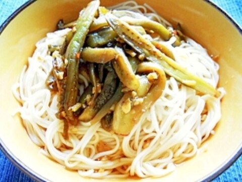 ずぼら～でご麺(なす炒り冷麦）